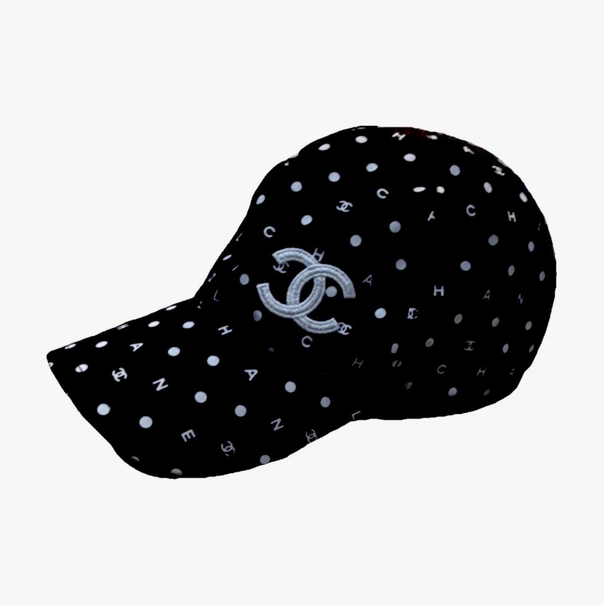 CHANEL Polka Dot Baseball Cap Black White Cotton | eBay