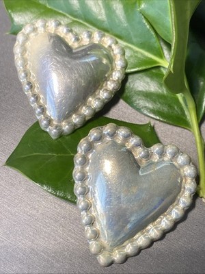 Vintage Sterling Puffy Herz Ohrringe Handarbeit Handwerk Nachlass edler Schmuck XXL
