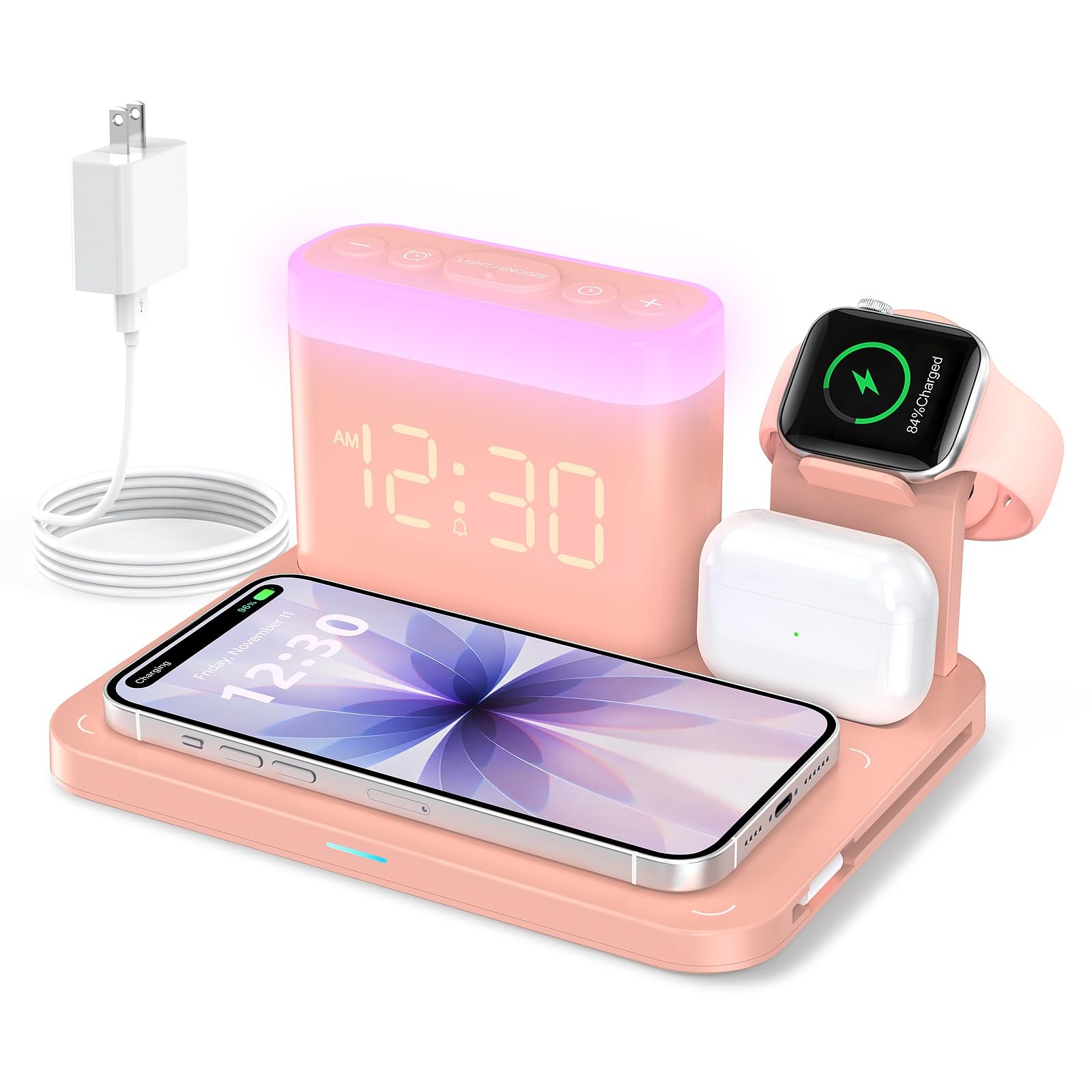 ANJANK 5 in 1 Wireless Charging Station with Alarm Clock,7 N