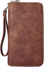 NEW Wristlet Leather Purse Wallet RFID Blocking Zip around Fits Phone