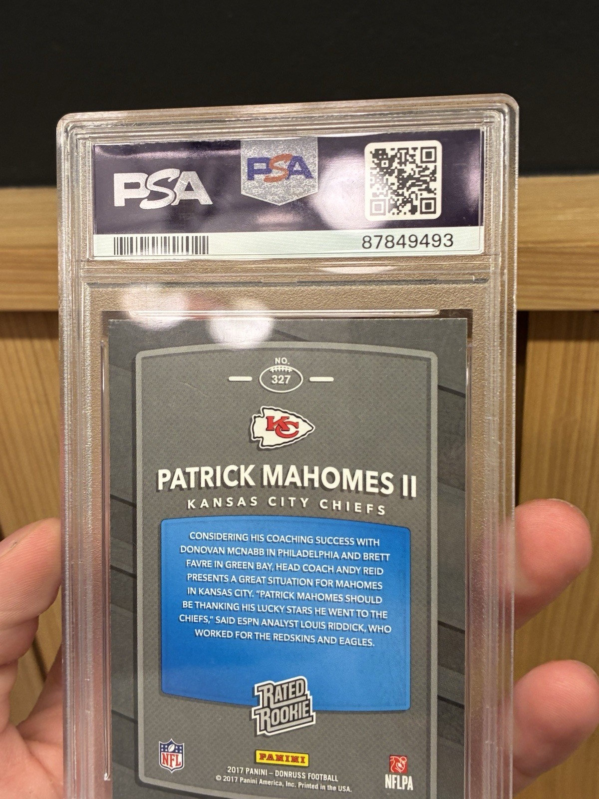 Patrick Mahomes Rated Rookie PSA 8 2017 Donruss #327 Kansas City Chiefs  view 4