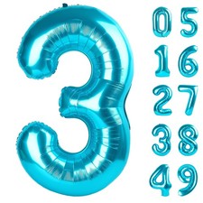 40 Inch Blue 3 Large Number Balloon, 3 13 23 30 33 36 Blue Birthday Party Dec...