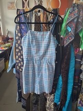 Vintage Blue/ Pink Gigham Plaid Pinup Swimsuit Playsuit Romper Jumper