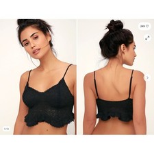 INTIMATELY FREE PEOPLE Fleur De Lys Lace Ruffle Cropped Cami Black Sz M NWT