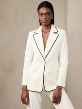 Banana Republic Sz 0 Carolina Slim Cotton-Linen Blazer RV 250 White /Black Trim