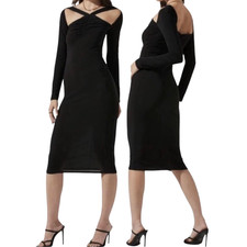 ASTR The Label Long Sleeve Cut Out Bodycon Midi Dress Women's Large Black NWT