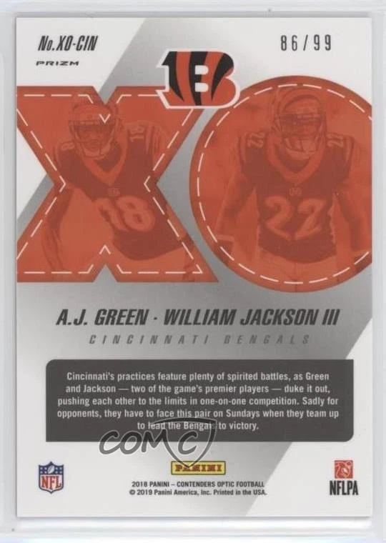 2018 Contenders Optic Xs and Os Purple Prizm /99 William Jackson III AJ Green - Image 2 of 2