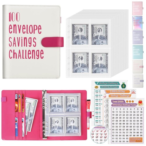100 Envelopes Money Saving Challenge Binder A5 Savings Challenges Book with C...
