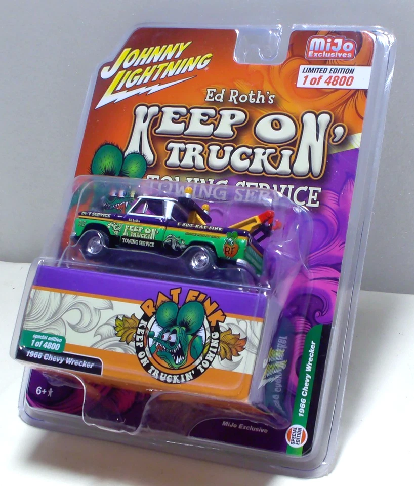 Johnny Lightning Rat Fink Keep on Truckin 1966 Chevy Wrecker 1:64 Diecast - Image 3 of 3