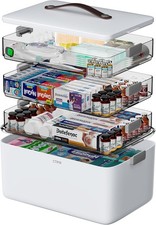 4-Tier XL Medicine Organizer Portable Medicine Cabinet W/ Leather Handle Empty