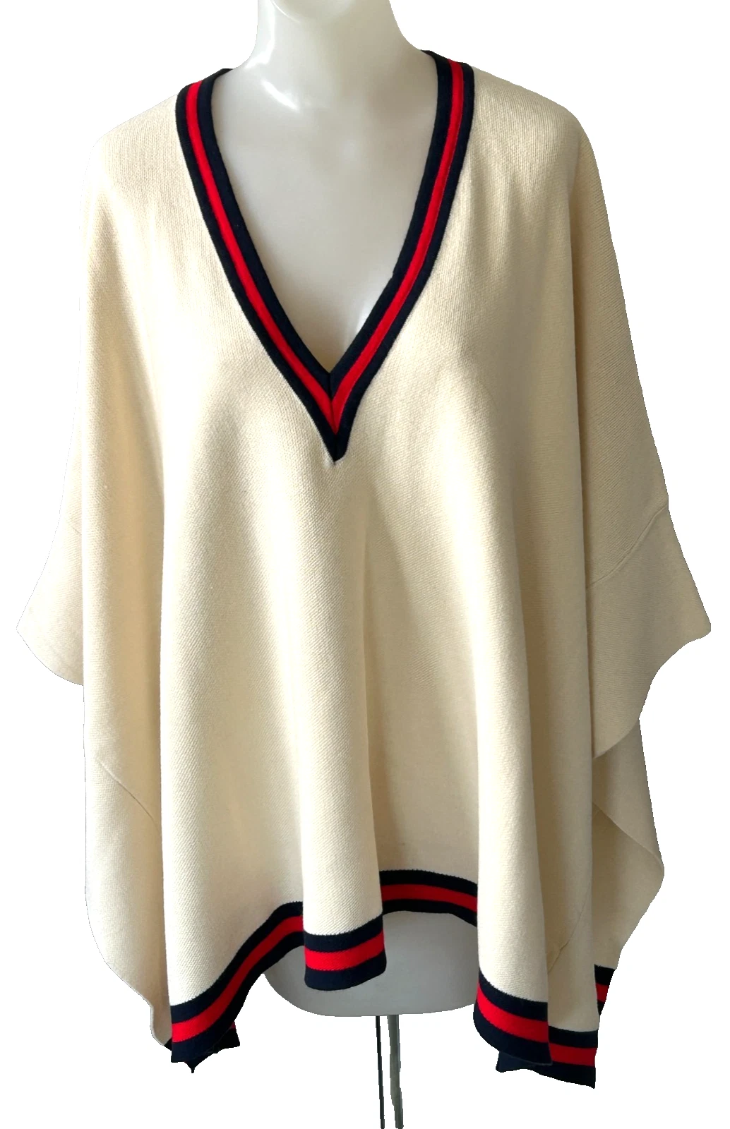 TUCKERNUCK women's Camden Knit pullover deep V neck poncho one sz cream stripes