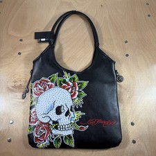 Ed Hardy Bling Skull Handbag With Roses Design 
