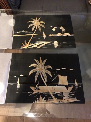 Chinesische Bambus/Stroh Kunst - Neu, ungerahmt Vintage Kunst Chinesisch 2er Set