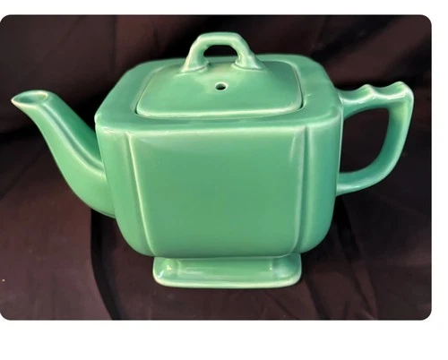 Vintage Homer Laughlin Original Green Teapot Tea Pot w/ Lid Fiesta Art Deco