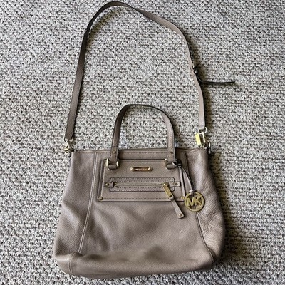 Michael Kors Taupe Gilmore Medium Leather Satchel Crossbody Bag