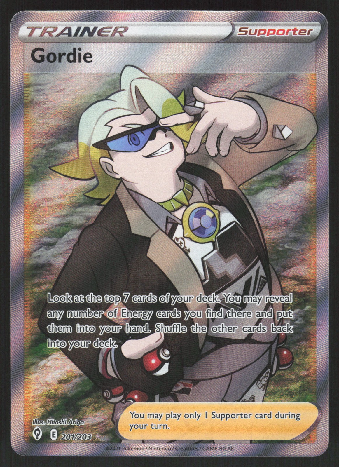 Gordie (Full Art) 201/203 Full Art Trainer Ultra Rare SWSH07: Evolving Skies NM