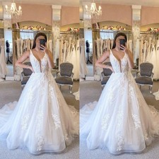 Boho Wedding Dresses V Neck Sleeveless Lace Appliques A Line Bridal Gowns