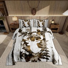 Camo Deer Comforter Set Queen Size Deer Antlers Army Camouflage Bedding Set B...