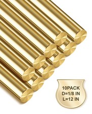 10-Pack Solid Brass Rods, 1/8 x 12 Inch Brass Rod, Premium Brass Round Stock, Pr