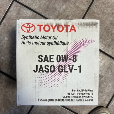 6 Qt Genuine Toyota SAE 0W-8 GLV-1 Synthetic Motor Oil 00279-08QTE-01