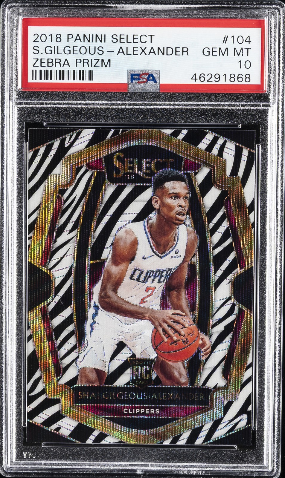 2018 PANINI SELECT ZEBRA PRIZM #104 SHAI GILGEOUS-ALEXANDER PSA 10