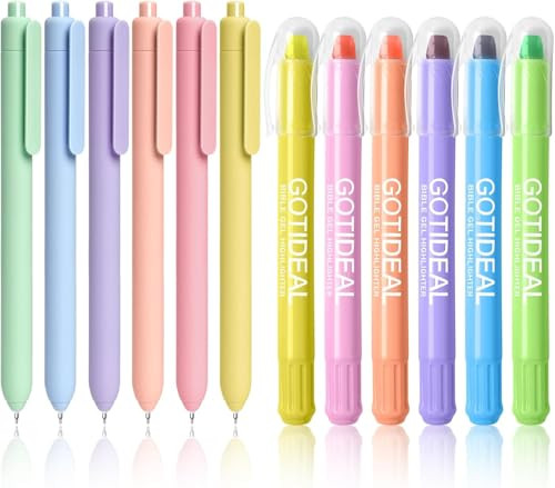 Bible Highlighters and Pens, 12 Pack No Bleed Bible Highlighters and Black In...