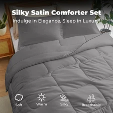 3 Piece All Season Silky Soft Satin Reversible Comforter Set
