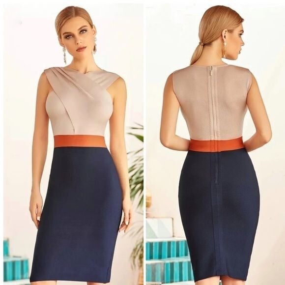 Sleeveless Bodycon Bandage Dress Knee Length Club Celebrity Evening Dress M