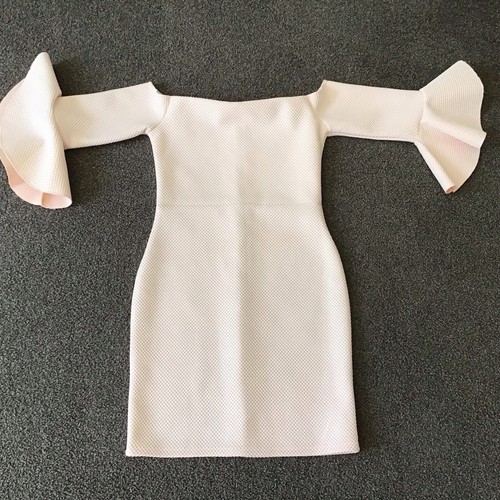 Missguided Bardot Fishnet Frill Bodycon Nude Stretch Off The Shoulder Size 10 - Picture 3 of 13