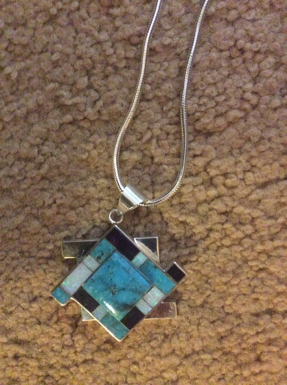 Custom Designed Turquoise Pendant with Chain Craf… - image 1