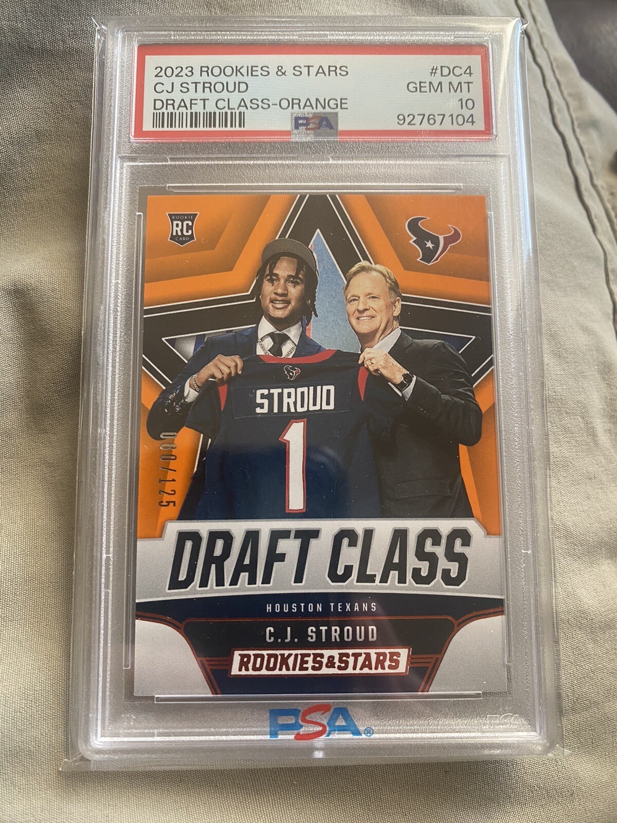 2023 PANINI ROOKIES & STARS DRAFT CLASS ORANGE #DC4 CJ STROUD RC /125 PSA 10