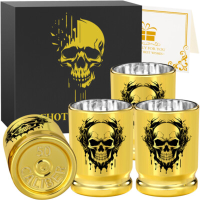 50 Caliber Bullet-Shaped Shot Glasses Fire Skull Design Reusable Plastic Cups