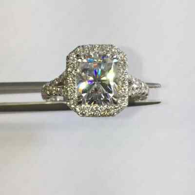 3.60Ctw Radiant Cut Moissanite Split Shank Engagement Ring 14K White Gold Plated