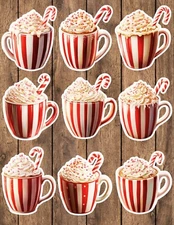 Peppermint Hot Cocoa Die Cut Vinyl Stickers Set Scrapbooking Laptop Waterbottle 