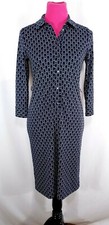 NWT Talbots Dress Size P Blue White Geometric 1/2 Button 3/4 Sleeve Collar