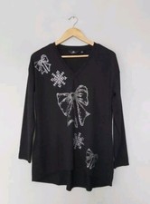  QVC  Julien Macdonald V Neck Long Sleeve Sparkle Detail Jumper Black Small  NEW
