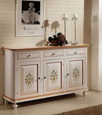CREDENZA BASE NAPOLETANA IN LEGNO SHABBY CHIC 3 ANTE BIANCA ANTICATO DECORATA FI