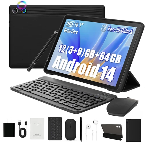 2025 AEEZO Tablet 10.1" Android 14 Octa-Core Tablets,12+64GB With Keyboard/Mouse