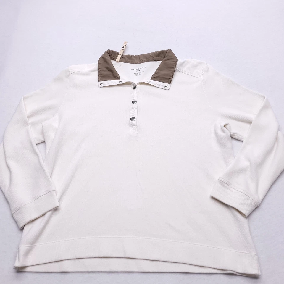 Sudadera pulóver informal manga larga Karen Scott para mujer talla L blanca marrón Foto 2 de 4