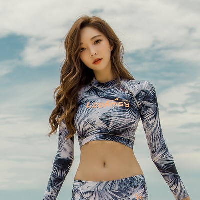 Women Floral Rash Guard Swimsuit Long 