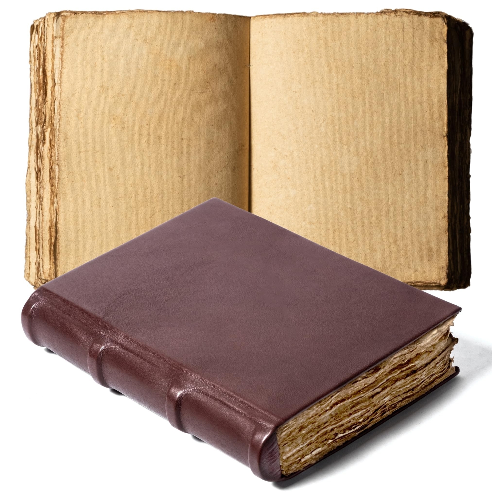 Hardcover Notebook, Vintage Journal, Leather Journal with Deckle Edge Paper |...