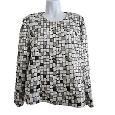 Exclusively Misook Womens Blazer M Zip Front Geometric Shimmer Evening FLAW