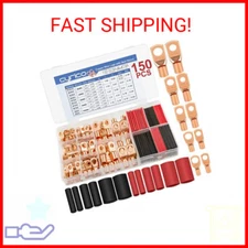 150pcs Battery Cable Ends, Copper Wire Lugs Assortment Kit AWG 2 4 6 8 10 Gauge 