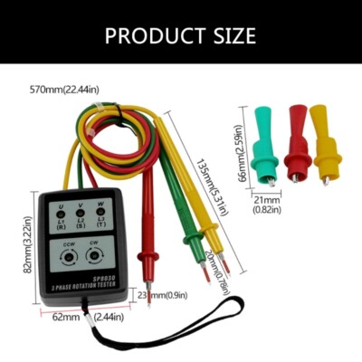 Testeur Rotation Phases SM-852B 60-600V AC – Indicateur Séquence 3 Phases