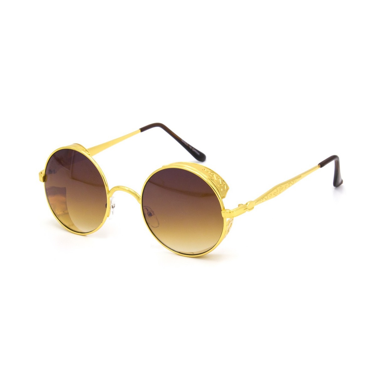 Sunglasses Man Circle Frame Gradient Brown Lens Gangster Rapper 