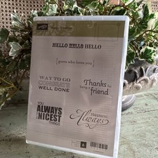 STAMPIN UP Happy Greetings 123313, Rubber Stamp set of 6, Retired, Phrases.