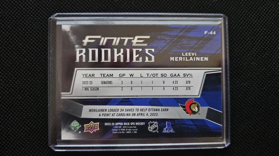 2023-24 SPx Finite Rookies Leevi Merilainen Ottawa Senators #F-44 283/399 - Image 2 of 2