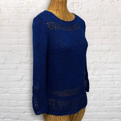 RUBY RD Size M Women's Medium Blue Knit Sweater Cotton Poly Blend Open Weave
