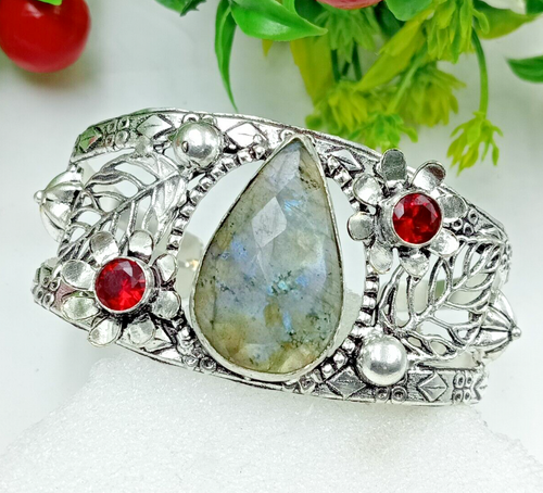 Rosa Tourquoise Pierre Précieuse 925 Argent Bracelet Manchette RM-25