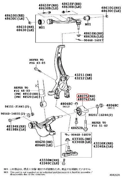 BUJE BRAZO CONTROL INFERIOR GENUINO TOYOTA LEXUS 48075-24010 Y 48076-24010 RC F/GS Foto 2 de 4